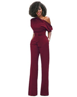 Veronica | Damen One Shoulder Weites Bein Jumpsuit in Weinrot