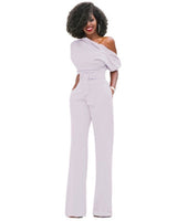 Veronica | Damen One Shoulder Weites Bein Jumpsuit in Weiß