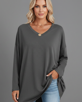 Vesperina | Damen V-Ausschnitt Langarmshirt in Dunkelgrau