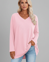 Vesperina | Damen V-Ausschnitt Langarmshirt in Rosa