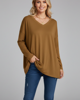 Vesperina | Damen V-Ausschnitt Langarmshirt in Dunkelgelb