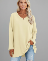 Vesperina | Damen V-Ausschnitt Langarmshirt in Hellgelb
