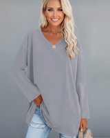 Vesperina | Damen V-Ausschnitt Langarmshirt in Grau