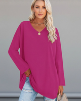 Vesperina | Damen V-Ausschnitt Langarmshirt in Dunkelrosa