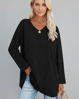 Vesperina | Damen V-Ausschnitt Langarmshirt in Schwarz