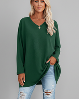 Vesperina | Damen V-Ausschnitt Langarmshirt in Grün