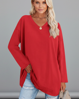 Vesperina | Damen V-Ausschnitt Langarmshirt in Rot