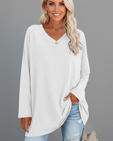 Vesperina | Damen V-Ausschnitt Langarmshirt in Weiß