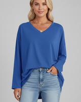 Vesperina | Damen V-Ausschnitt Langarmshirt in Blau