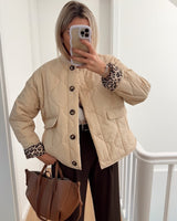 Damen elegante Jacke mit Leoparden Futter in Beige