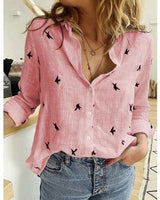 Victoria | Damen Lässige Elegant Hemd | Langarm in Rosa mit Vögeln