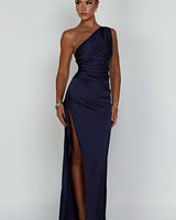 Violetta | Damen One Shoulder Maxikleid in Marineblau