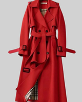 Viviane | Damen Trenchcoat mit Gürtel, Knöpfen und Karomuster in Rot