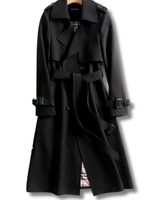 Viviane | Damen Trenchcoat mit Gürtel, Knöpfen und Karomuster in Schwarz