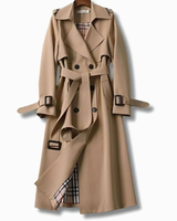 Viviane | Damen Trenchcoat mit Gürtel, Knöpfen und Karomuster in Khaki