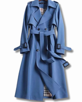 Viviane | Damen Trenchcoat mit Gürtel, Knöpfen und Karomuster in Blau