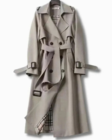 Viviane | Damen Trenchcoat mit Gürtel, Knöpfen und Karomuster in Grau