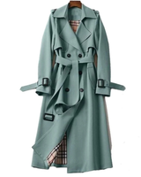 Viviane | Damen Trenchcoat mit Gürtel, Knöpfen und Karomuster in Grün