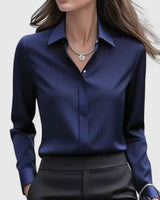 Vivienne | Damen Langarm Hemdbluse mit Kragen in Marineblau