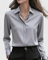 Vivienne | Damen Langarm Hemdbluse mit Kragen in Grau