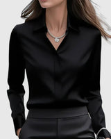 Vivienne | Damen Langarm Hemdbluse mit Kragen in Schwarz