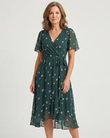 Zafrina | Midi-Kleid mit abstraktem Muster in Dunkelgrün