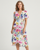 Zafrina | Midi-Kleid mit abstraktem Muster in Weiß