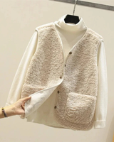 Walburga | Damen Teddy Weste mit Knöpfen und Taschen in Beige