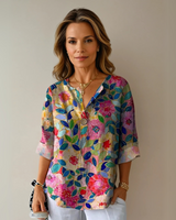 Addison | Blumenmuster Knotenverschluss Bluse in Blau - Rosa - Rot
