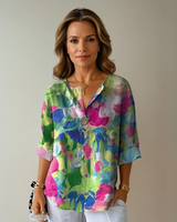 Addison | Blumenmuster Knotenverschluss Bluse in Grün - Rosa