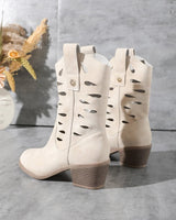 Western Stiefeletten Cutout Absatz in Creme