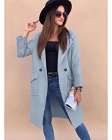 Wiebke | Damen Trenchcoat in Langer Form mit Kragen, Knöpfen und Taschen in Himmelblau