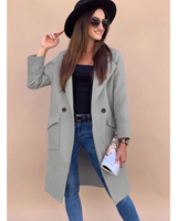 Wiebke | Damen Trenchcoat in Langer Form mit Kragen, Knöpfen und Taschen in Hellgrau