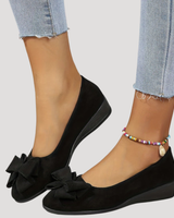 Wiktoria | Damen Keilabsatz Ballerinas mit Schleife in Schwarz