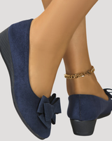 Wiktoria | Damen Keilabsatz Ballerinas mit Schleife in Blau