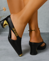 Wilhelmina | Damen Blockabsatz Pumps mit Riemchen in Schwarz