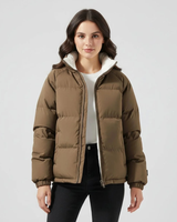 Wilhelmine | Damen Pufferjacke mit Kapuze, Weiche Fleece Fütterung und Komfort Design in Braun