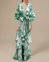 Willa | Damen Blumen Wickelkleid Maxi in Hellgrün