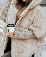 Winterjacke Damen Oversized mit Teddyfutter in Beige