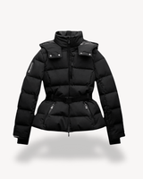 Winterjacke Damen Puffer mit Gürtel und Kapuze in Schwarz