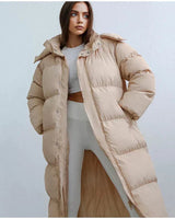 Wintermantel Damen Puffer Lang mit Kapuze in Beige