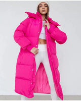 Wintermantel Damen Puffer Lang mit Kapuze in Rosa