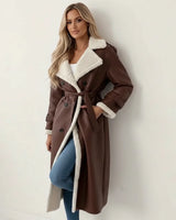 Karin | Damen Sherpa Langer Wintermantel in Braun