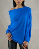 Xanthe | Damen Asymmetrischer Off-Shoulder Pullover in Blau
