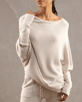 Xanthe | Damen Asymmetrischer Off-Shoulder Pullover in Beige