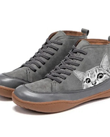 Yvonne | Damen Orthopädische Stiefeletten mit Katzen Muster und Schnürsenkel Design in Grau