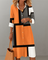 Zaria | Damen Geometrisches Muster Hemdkleid in Orange
