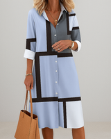Zaria | Damen Geometrisches Muster Hemdkleid in Blau