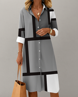 Zaria | Damen Geometrisches Muster Hemdkleid in Grau