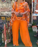 Tamsin | Damen Zweiteiler Set Oversize Bluse Palazzo Hose in Orange